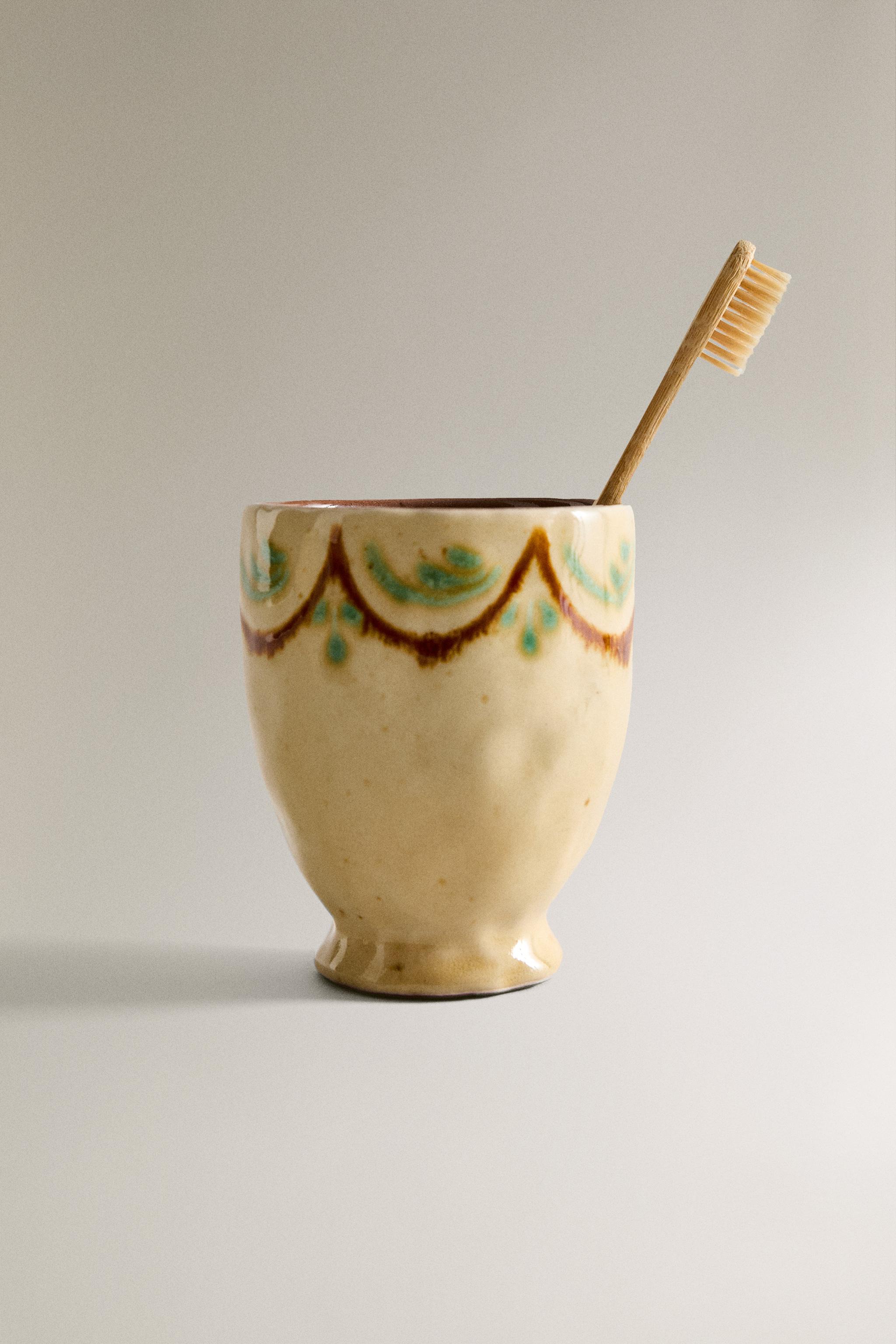 VERRE BROSSES À DENTS CÉRAMIQUE PEINTE